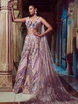 Bindani By Jigar And Nikita-Lilac Lehenga With Blouse-INDIASPOPUP.COM