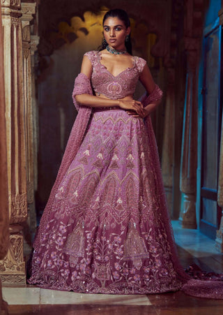 Bindani By Jigar And Nikita-Mauve Ombré Sombre Lehenga Set-INDIASPOPUP.COM