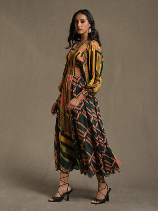 Ritu Kumar-Multi Color Geometric Print Dress-INDIASPOPUP.COM