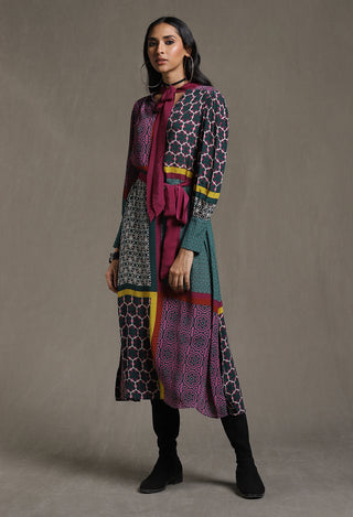 Ritu Kumar-Green Color Block Dress-INDIASPOPUP.COM