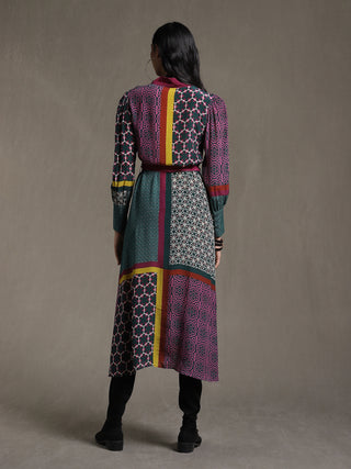 Ritu Kumar-Green Color Block Dress-INDIASPOPUP.COM