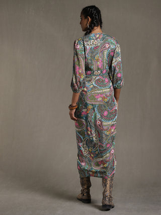 Ritu Kumar-Green Paisley Print Dress-INDIASPOPUP.COM
