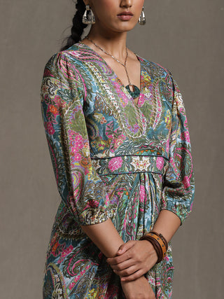 Ritu Kumar-Green Paisley Print Dress-INDIASPOPUP.COM