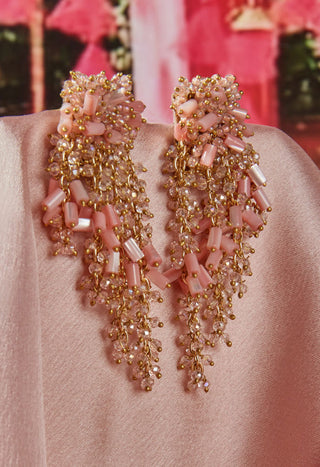 House Of Doro-Pink Pearl Tassel Earrings-INDIASPOPUP.COM