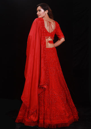 Archana Kochhar-Red Shimmer Embellished Lehenga Set-INDIASPOPUP.COM