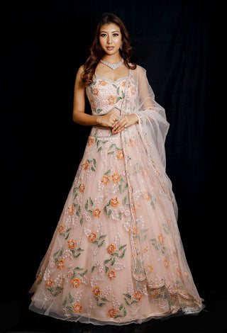 Archana Kochhar-Pink Embroidery Lehenga Set-INDIASPOPUP.COM