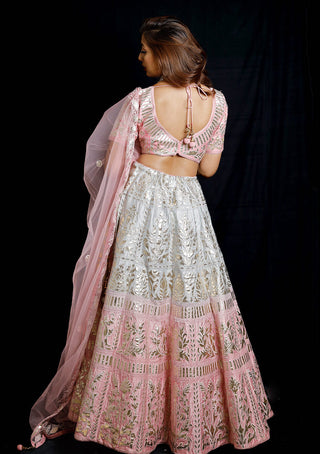 Archana Kochhar-Blue Pink Embroidery Lehenga Set-INDIASPOPUP.COM