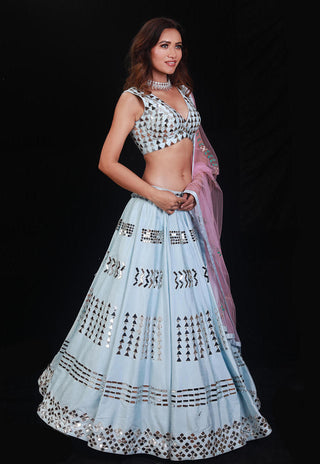 Archana Kochhar-Blue Pink Embroidery Lehenga Set-INDIASPOPUP.COM