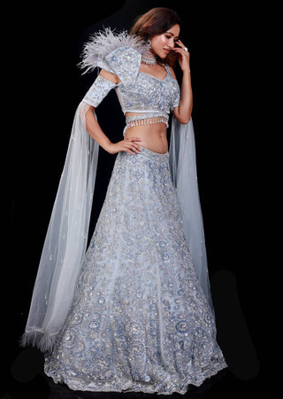 Archana Kochhar-Blue Floral Embroidered Lehenga With Blouse-INDIASPOPUP.COM