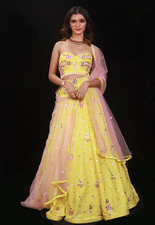 Archana Kochhar-Yellow Embroidery Lehenga Set-INDIASPOPUP.COM