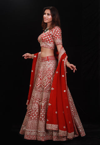 Archana Kochhar-Red Bridal Embroidered Lehenga Set-INDIASPOPUP.COM