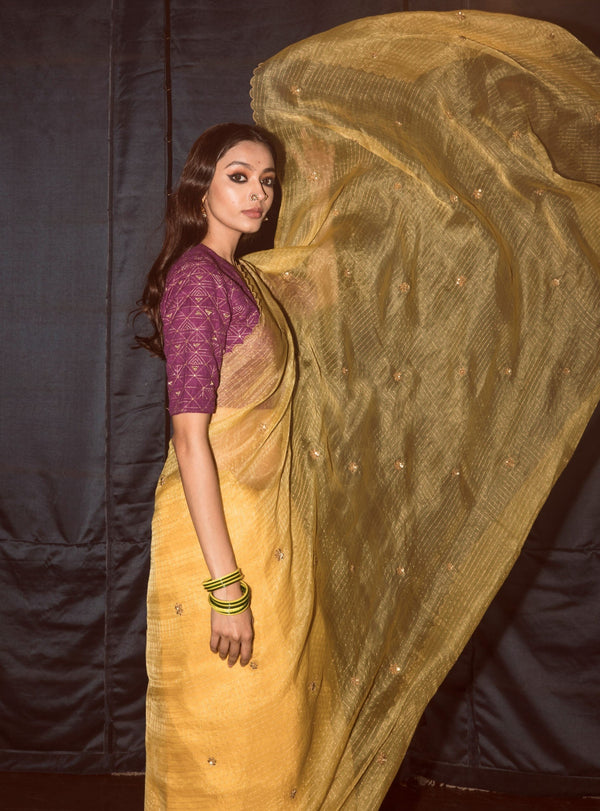 Buy Satrani Purple & Golden Cotton Woven Saree With Unstitched Blouse for  Women Online @ Tata CLiQ