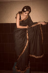 Label Earthen-Black Saree And Blouse-INDIASPOPUP.COM
