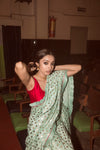 Label Earthen-Mint Green & Fuchsia Saree With Blouse-INDIASPOPUP.COM