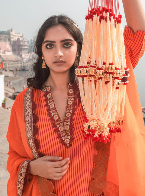 Label Earthen-Orange & Maroon Kesar Kurta Set-INDIASPOPUP.COM