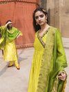 Label Earthen-Yellow & Green Kurta Set With Odhni-INDIASPOPUP.COM