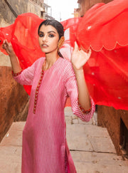 Label Earthen-Baby Pink Gulaab Resham Kurta Set-INDIASPOPUP.COM