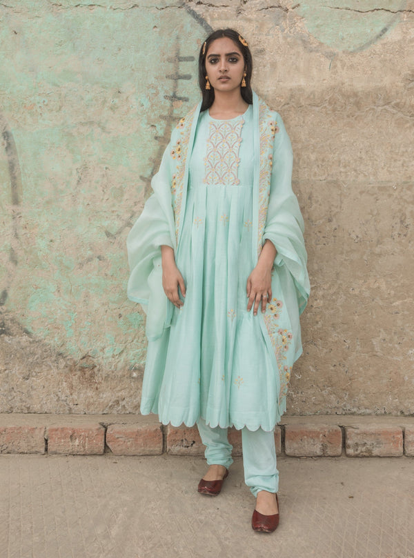Label Earthen-Mint Green Nirali Resham Kali Kurta Set-INDIASPOPUP.COM