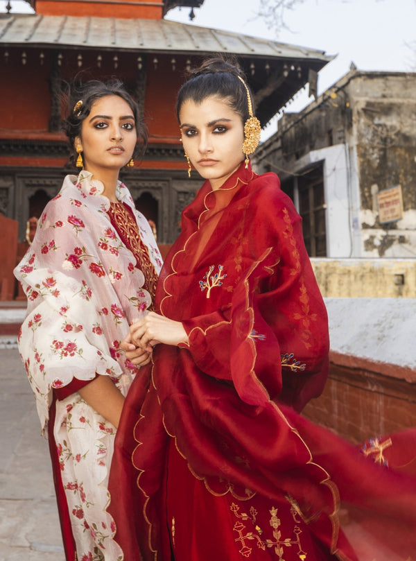 Label Earthen-Maroon Kumkum Zari Resham Sharara Set-INDIASPOPUP.COM