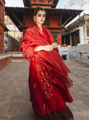 Label Earthen-Maroon Kumkum Zari Resham Sharara Set-INDIASPOPUP.COM