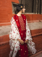 Label Earthen-Maroon Kumkum Banarasi Buti Kurta Set-INDIASPOPUP.COM