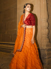 Label Earthen-Orange Kumkum Kesar Lehnga Set-INDIASPOPUP.COM