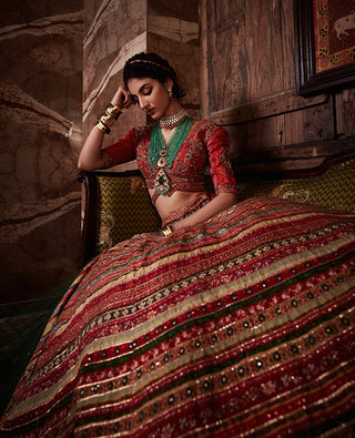 Kalista-Noor Red Embroidered Lehenga Set-INDIASPOPUP.COM