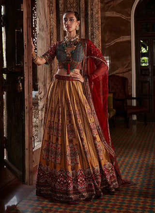 Kalista-Samaira Mustard Teal Lehenga Set-INDIASPOPUP.COM