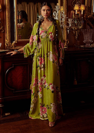 Kalista-Nazrin Lime Green Kaftan-INDIASPOPUP.COM