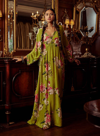 Kalista-Nazrin Lime Green Kaftan-INDIASPOPUP.COM