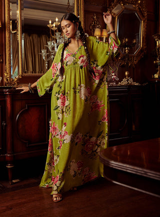 Kalista-Nazrin Lime Green Kaftan-INDIASPOPUP.COM