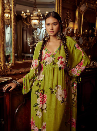 Kalista-Nazrin Lime Green Kaftan-INDIASPOPUP.COM