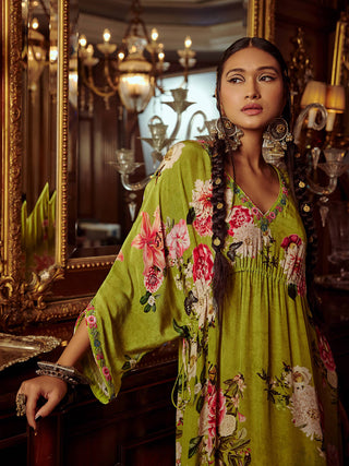 Kalista-Nazrin Lime Green Kaftan-INDIASPOPUP.COM