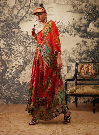 Kalista-Orange Printed Kaftan-INDIASPOPUP.COM