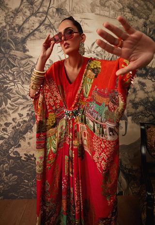 Kalista-Orange Printed Kaftan-INDIASPOPUP.COM