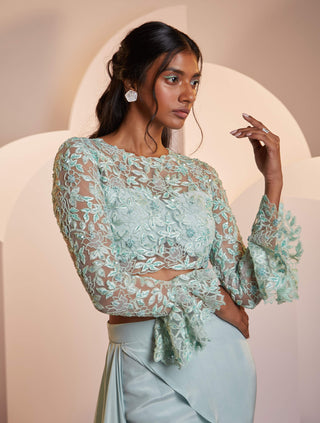 Shloka Khialani-Florence Mint Green Top With Draped Trouser-INDIASPOPUP.COM