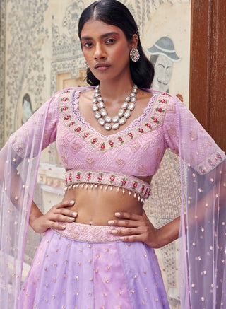 Bindani By Jigar And Nikita-Lilac Lehenga Blouse With Drape Dupatta-INDIASPOPUP.COM