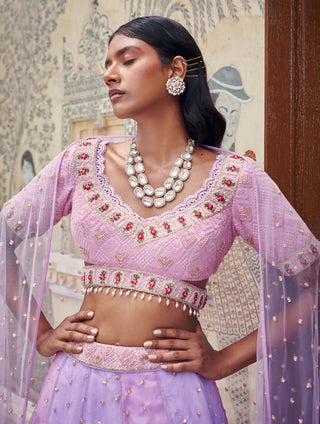 Bindani By Jigar And Nikita-Lilac Lehenga Blouse With Drape Dupatta-INDIASPOPUP.COM