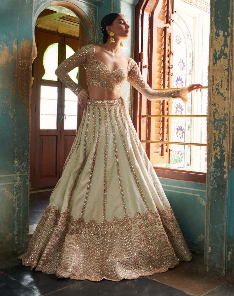 Bindani By Jigar And Nikita | Off-White Embroidered Lehenga Set ...