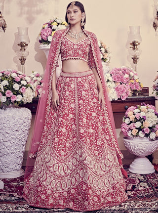 Bindani By Jigar And Nikita-Ruby Pink Lehenga Set-INDIASPOPUP.COM