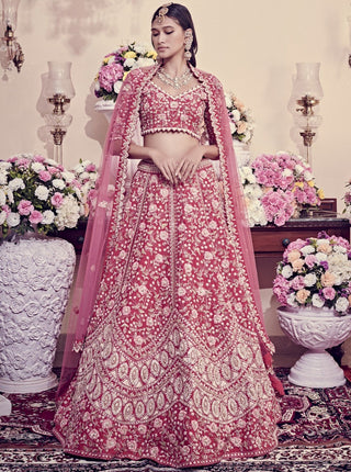 Bindani By Jigar And Nikita-Ruby Pink Lehenga Set-INDIASPOPUP.COM