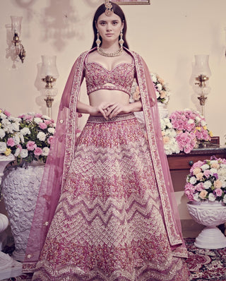 Bindani By Jigar And Nikita-Mulberry Pink Lehenga Set-INDIASPOPUP.COM