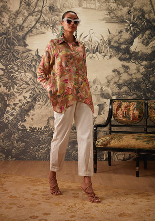 Kalista-Light Brown Printed Tunic And Pant-INDIASPOPUP.COM