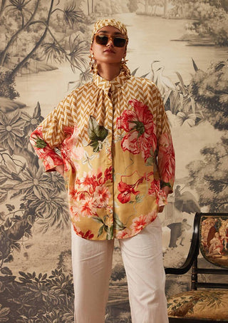 Kalista-Mustard Printed Shirt Tunic-INDIASPOPUP.COM