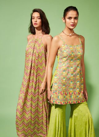 Chamee And Palak-Green Pink Kiyomi Tunic Set-INDIASPOPUP.COM