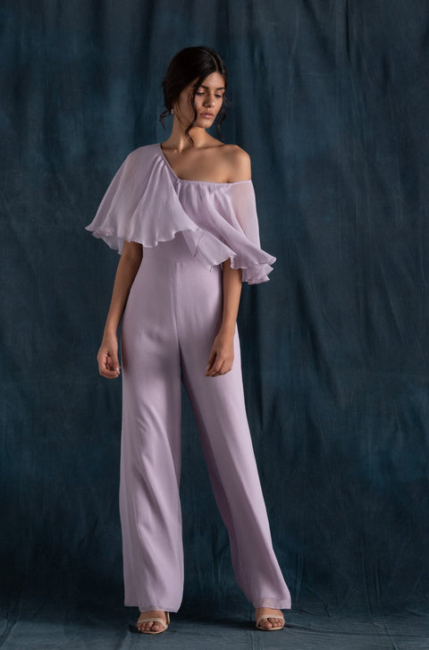 Lavanya Ahuja-Lilac Jumpsuit With Cape-INDIASPOPUP.COM