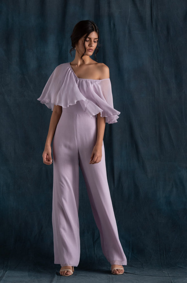 Lavanya Ahuja-Lilac Jumpsuit With Cape-INDIASPOPUP.COM
