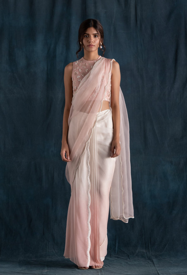 Lavanya Ahuja-Blush & Ivory  Pre-Stitched Saree-INDIASPOPUP.COM