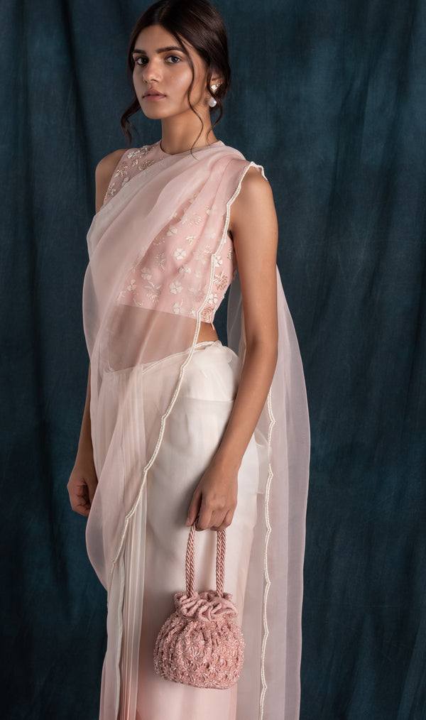 Lavanya Ahuja-Blush Lace Hand Embroidered Drawstring Bag-INDIASPOPUP.COM