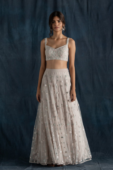 Lavanya Ahuja-Soft Grey Embroidered Lehenga Set-INDIASPOPUP.COM